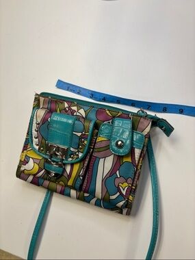 Kathy Van Zeeland Turquoise Multi-Color Floral Print Crossbody